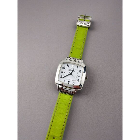 Brighton Orchard Wrist Watch Silver Case Green Leather Strap Watch New Battery - Picture 3 of 7